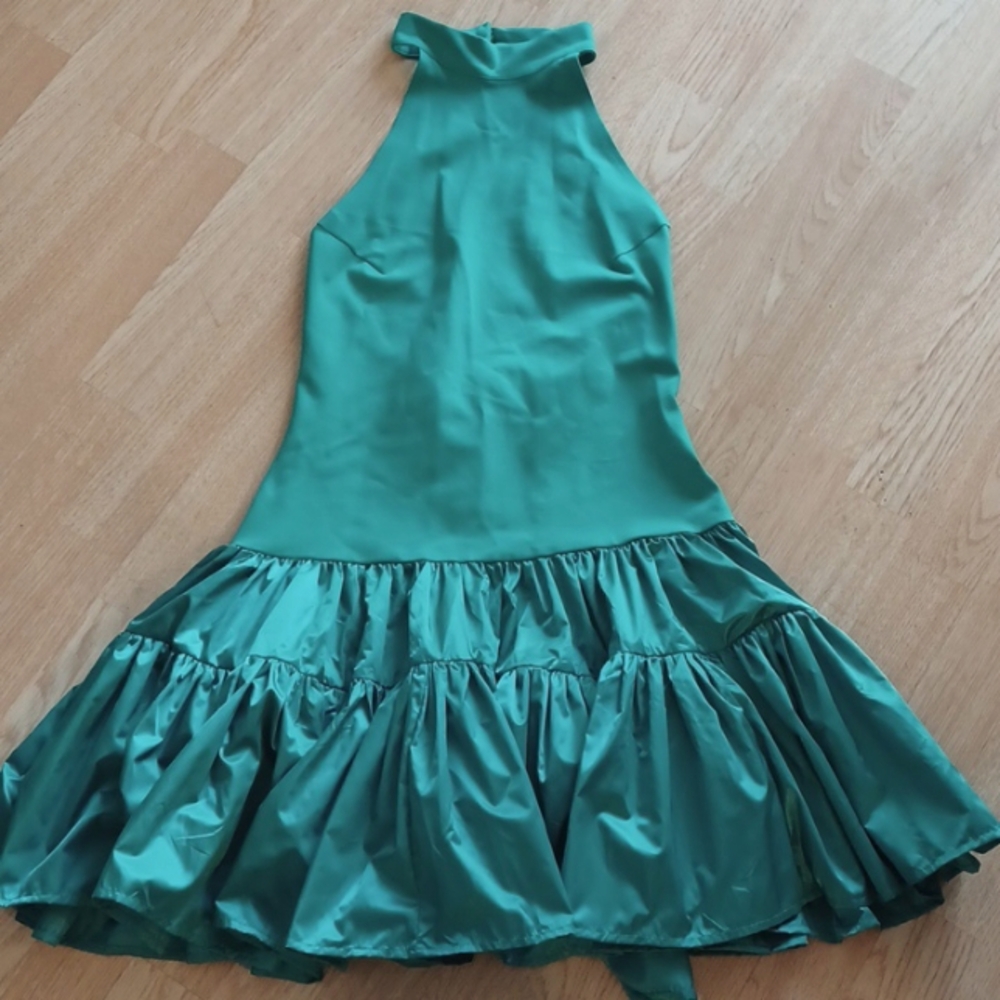 NWT Lilly's Kloset Green Backless Halter Ruffle Skirt Dress L